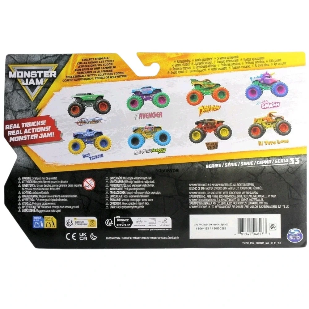 Monster Jam Dragon vs Sparkle Smash Kids 1:64 Multi New Series 33 2-Pack